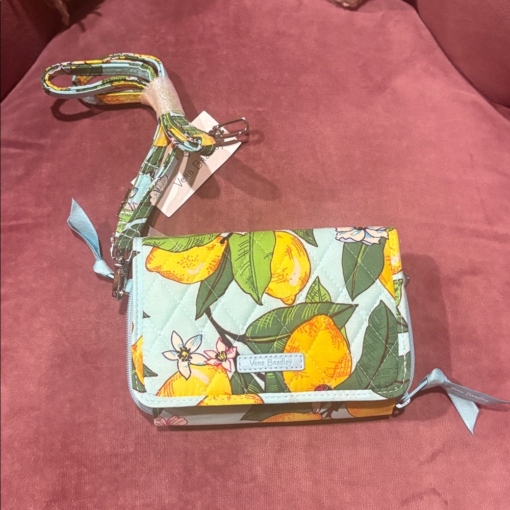 Vera Bradley Lemon Grove 3-n-1 Crossbody Wallet or Wristlet Quilted Cotton